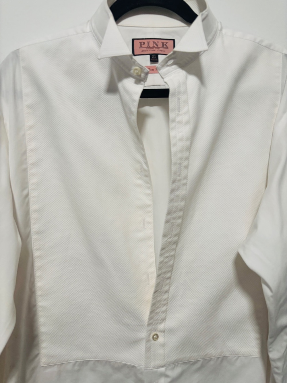 Thomas Pink White Slim Fit French Cuffs Mens Tuxedo Shirt Size 16.5
